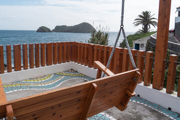 Vila Franca do Campo with view over island. 