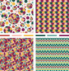 Geometric Pattern Four Piece Set, Vector Seamless Repeating Pattern Tiles