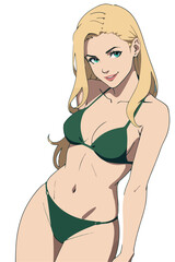 Sexy blonde girl in bikini swimwear summer illustration vector cartoon flat style isolated on white background.