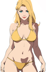 Sexy blonde girl in bikini swimwear summer illustration vector cartoon flat style isolated on white background.