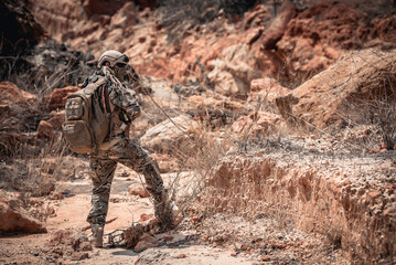 Soldiers of special forces on wars at the desert,Thailand people,Army soldier