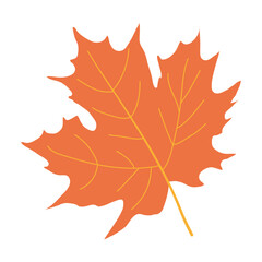 Orange maple leaf hand drawn. Flat style. Vector illustration.