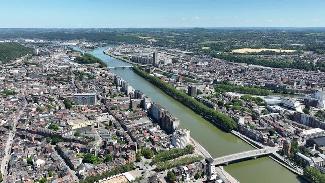 Aerial drone view of Liege, Belgium, city overview.