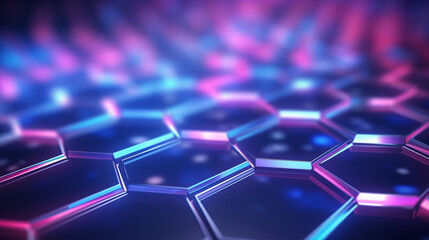 Obraz premium abstract futuristic background with pink blue glowing neon moving high speed wave lines honeycomb and bokeh lights. Data transfer concept Fantastic wallpaper, Generative Ai