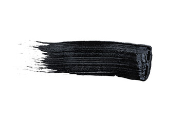Black acrylic paint, ink brush stroke, brush, line, art. Clean artistic design stripe elements. Isolated Hand Drawn PNG Texture. Transparent background.