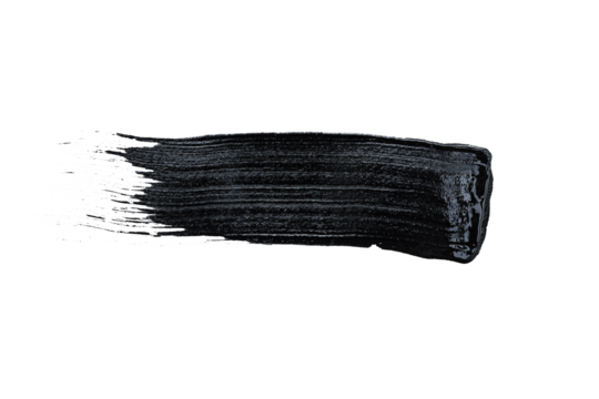 Black acrylic paint, ink brush stroke, brush, line, art. Clean artistic design stripe elements. Isolated Hand Drawn PNG Texture. Transparent background.