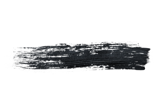 Black acrylic paint, ink brush stroke, brush, line, art. Clean artistic design stripe elements. Isolated Hand Drawn PNG Texture. Transparent background.