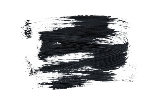 Black acrylic paint, ink brush stroke, brush, line, art. Clean artistic design stripe elements. Isolated Hand Drawn PNG Texture. Transparent background.