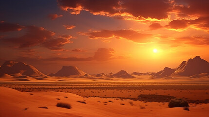 Cinematic African landscape. Sahara grasslands. Sunrise over the desert plains. Safari views, Generative Ai