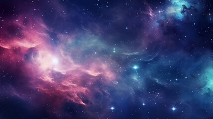 Fototapeta Colorful space galaxy cloud nebula. Stary night cosmos. Universe science astronomy. Supernova background wallpaper, Generative Ai obraz