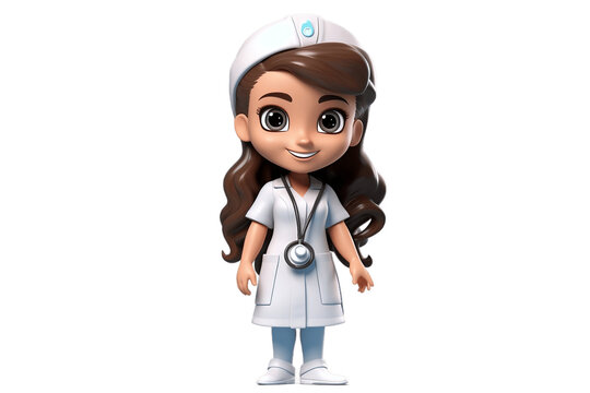 Helpful Nurse 3D Cartoon Character On A Transparent Background. AI