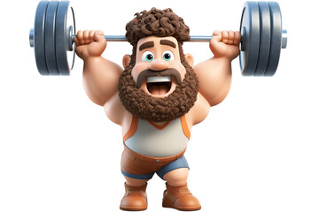 Strong Weightlifter 3D Cartoon Character on Transparent Background. AI - obrazy, fototapety, plakaty