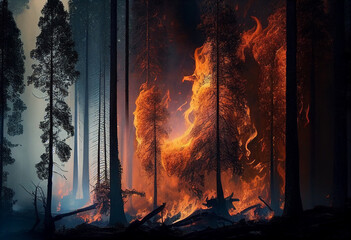 Obraz premium Strong forest fire. AI Generated
