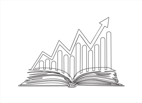Continuous one single line drawing of Business Infographic With Open Book Learning Style