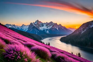 sunset in the mountains generated Ai.