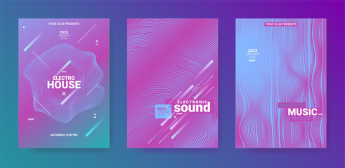 Abstract Music Posters Set. Electronic Dance Flyer. Vector 3d