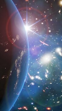 Space travel to earth in hyper speed. Vertical footage in 9:16 ratio. Smartphone and social media ready