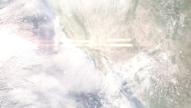 Zoom in from space and focus on Perris, California, USA. 3D Animation. Background for travel intro. Elements of this image furnished by NASA