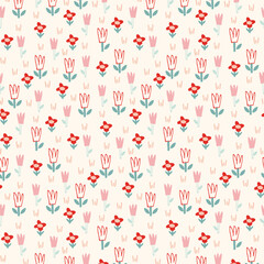 vector floral pattern on a beige background in cartoon style