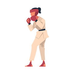 Woman Engaged in Kudo in Gloves and Headgear as Martial Arts Vector Illustration