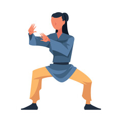 Woman Engaged in Tai chi as Martial Arts Vector Illustration