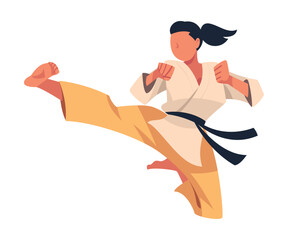 Woman Engaged in Karate Punching and Kicking as Martial Arts Vector Illustration © topvectors