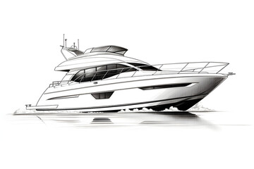 Detailed luxury yacht sketch on white background - obrazy, fototapety, plakaty