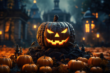 Halloween pumpkin. AI generative
