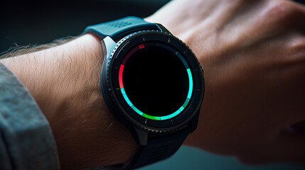 Mockup black Balnk smartwatch on the wrist, Generative Ai