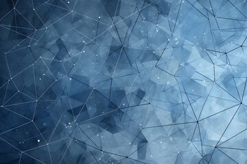 Blue geometric background with connected lines and translucent polygons