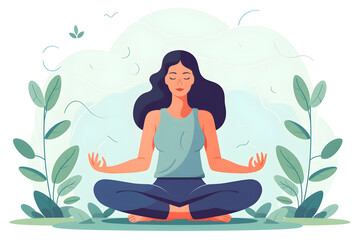 Woman meditates surrounded by plants in peaceful setting