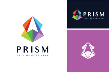 Abstract Colorful Prism Low Poly with North Arrow Cursor as Negative Space Modern Vibrant Origami Paper Logo Design