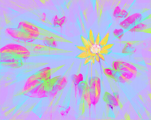 Fototapeta na wymiar Single lotus in a pond, oil painting