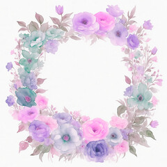 Frame of colorfull flowers over white background with copy space. Generative AI