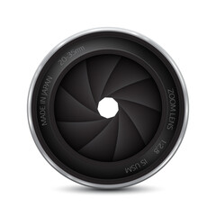Camera photo lens with shutter on a white background. Vector illustration.
