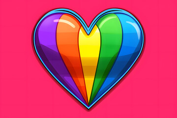 Colorful striped heart on a vibrant pink background