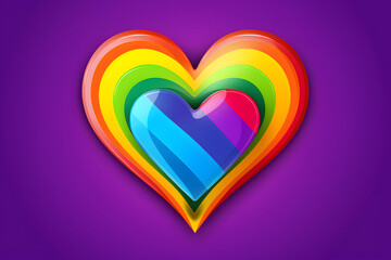 Bright rainbow heart on a deep purple background