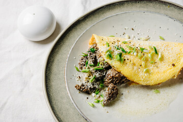 Omelet with morel mushrooms.
