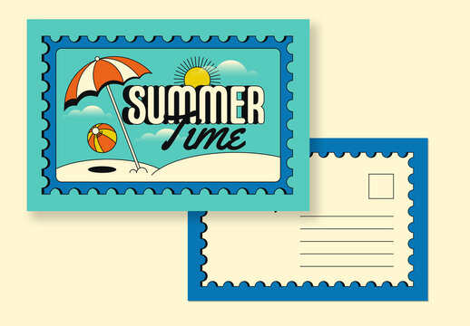 Blue Retro Summer Postcard Layout