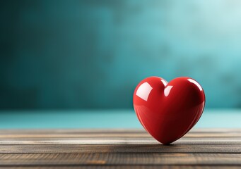 Fototapeta premium Red heart on a blue background with copy space for text