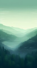 Gradient calming nature foggy forest view phone wallpaper background, ai generated