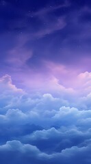 Purple gradient mystical moonlight sky with clouds and stars phone background wallpaper, ai...