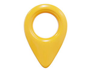 3d yellow map location pointer. Pin code icon of the geolocation map.  Plastic cartoon style. Stock vector illustration on isolated background. © Игорь Жуков