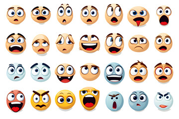 set of funny cartoon faces and logos and emojis