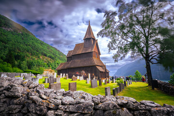 Ornes, Norway - July 4th, 2023: The Urnes stave Church in the village of Ornes. A UNESCO world...