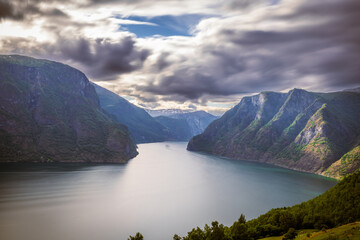 Prest, Norway - July 4th, 2023: Fjord landscape from the viewpoint of Prest, Norway