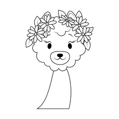 Cute alpaca head with wreath coloring page