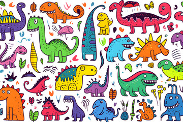Fototapeta premium set of cartoon dinosaurs animals monster