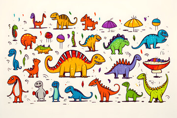 Obraz na płótnie Canvas set of cartoon dinosaurs animals monster