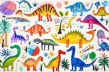 Dinosaurs painted by children